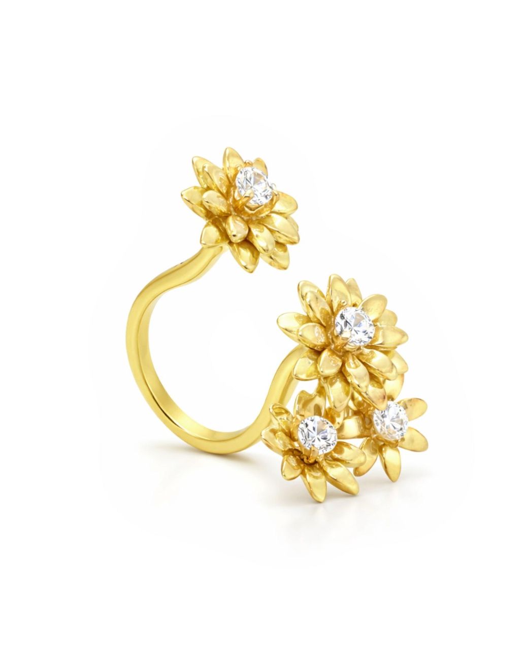 Unaloe Metallic Vermeil Flower Ring With Zirconia – Floral Statement Ring, Luxury Italian Artisan Jewelry For Womena