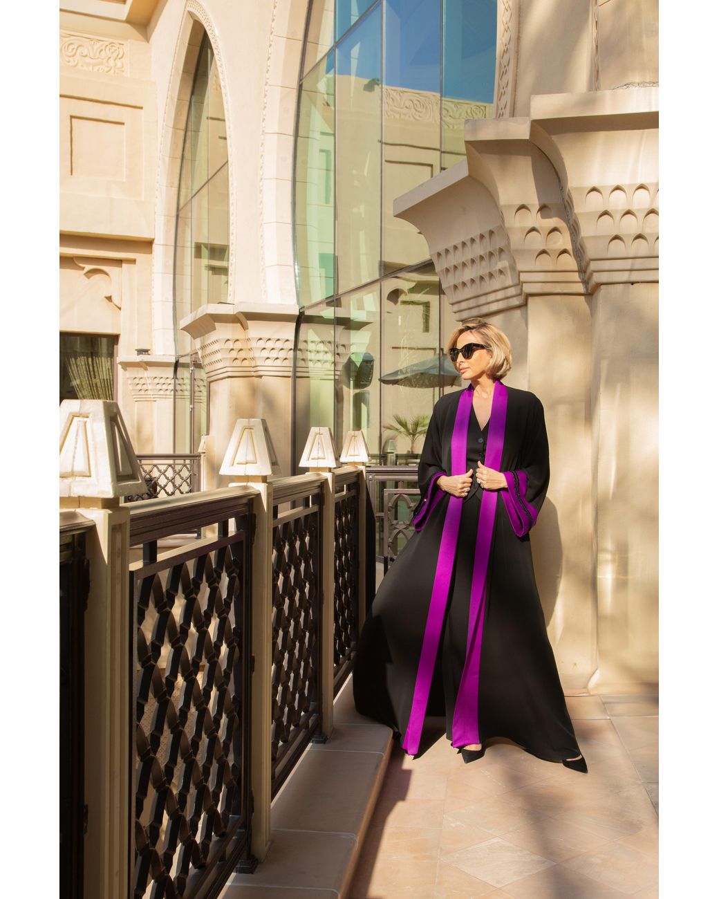 Belyed Handcraft Purple Fahima – Crepe Silk Abaya With Velvet Embellishments By Belyed