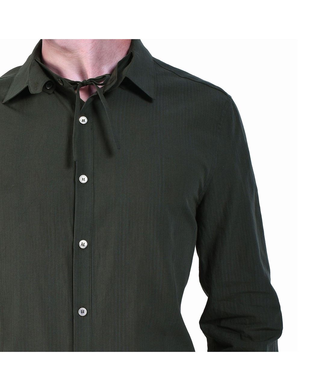 Smart and Joy Green Long-Sleeved Shirt With Double And Removable Collar for men