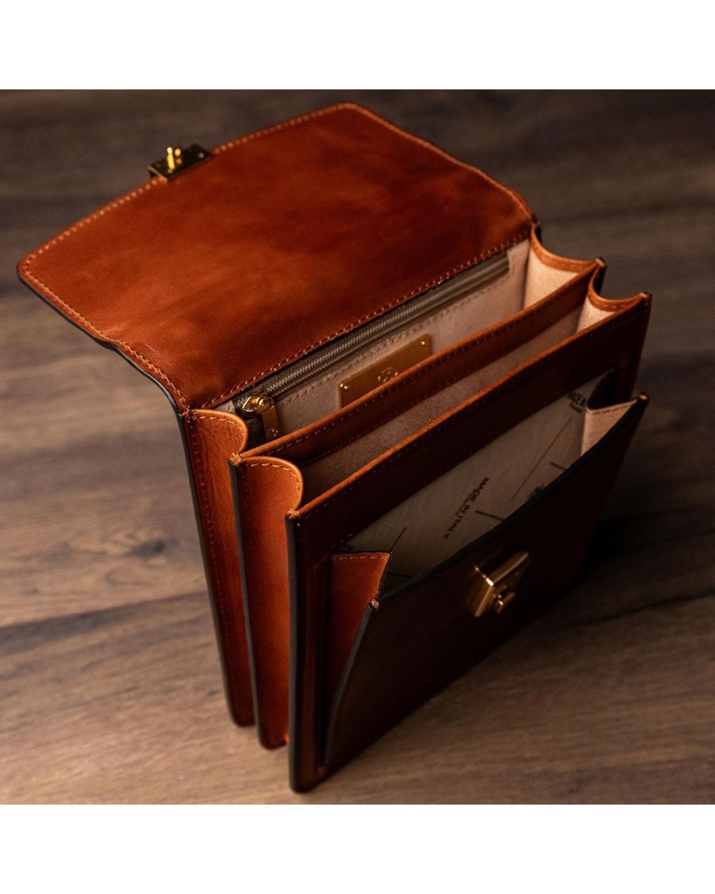 Time Resistance Brown Small Cognac Leather Briefcase for men