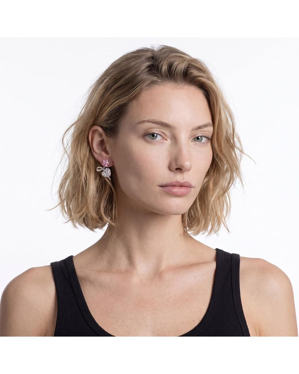 Modenaire Pink Flower Crystal Drop Earrings For