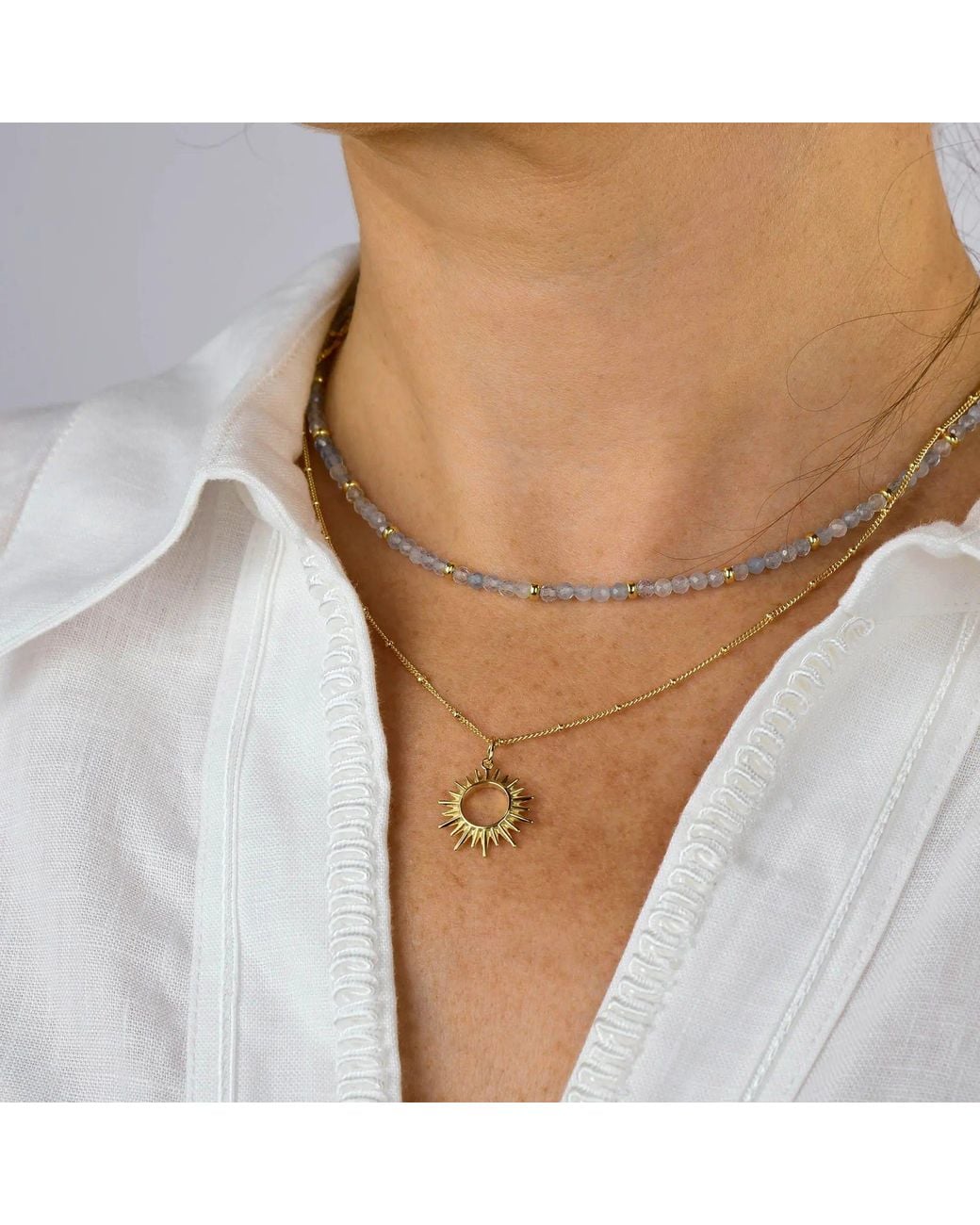 Nellou Jewellery Metallic Aquamarine March Birthstone Orbit Necklace