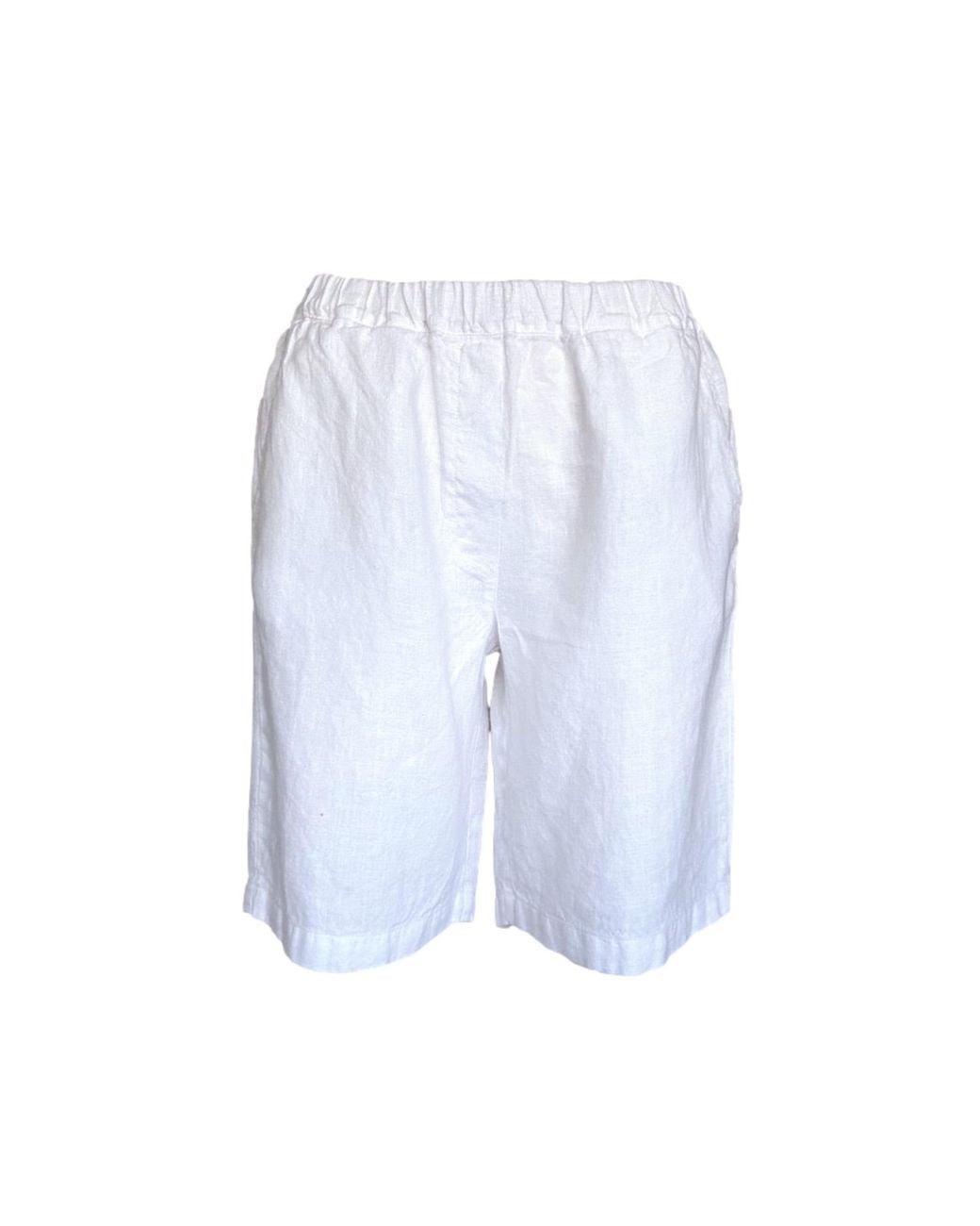 Haris Cotton Blue Linen Bermuda Shorts With Elastic Waist