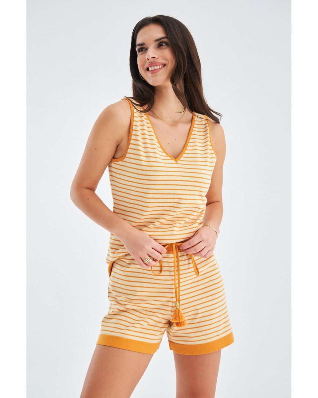 Peraluna Natural Paru Knitted Sleeveless Top & Shorts Matching Set