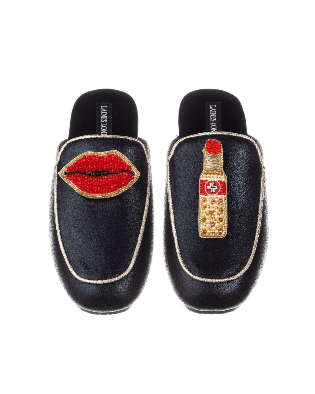 Laines London Orange Classic Mules With Lipstick & Lips Brooch