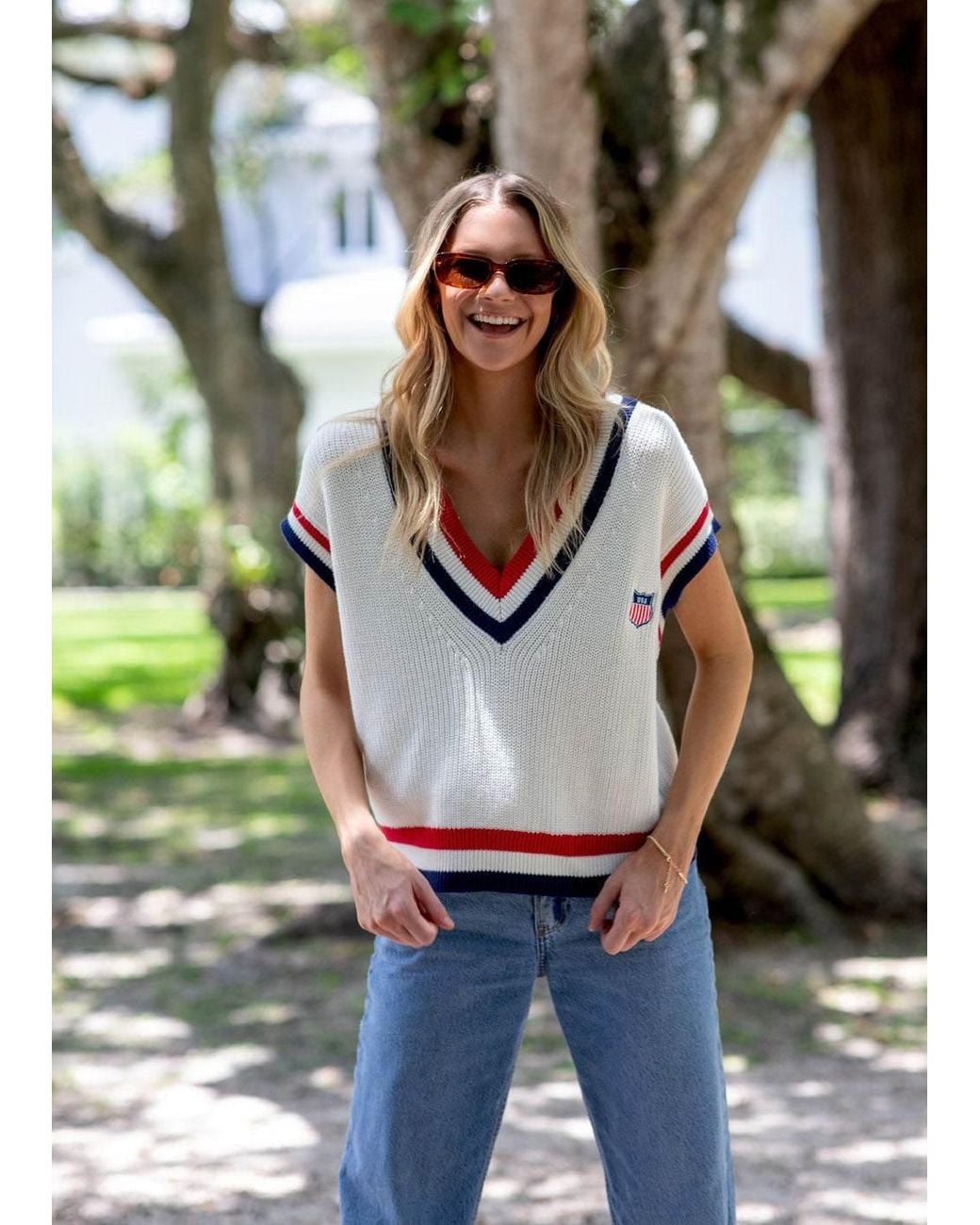 Ellsworth & Ivey White American Shield Retro Sweater Vest