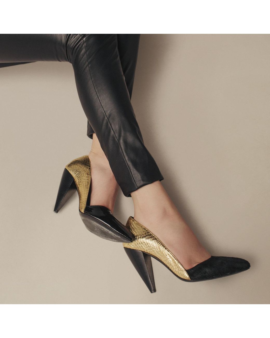 Rosamund Muir London Black Romera Duo Texture & Cobra Print Heels