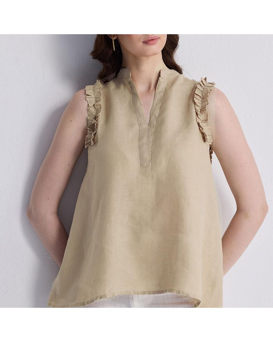 REISTOR Natural Neutrals Sleeveless Hemp Top With Ruffles