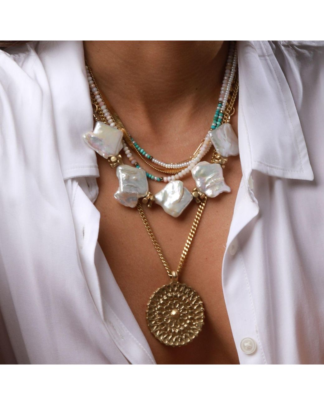 Rachel Nathan Metallic Brass Lace Necklace