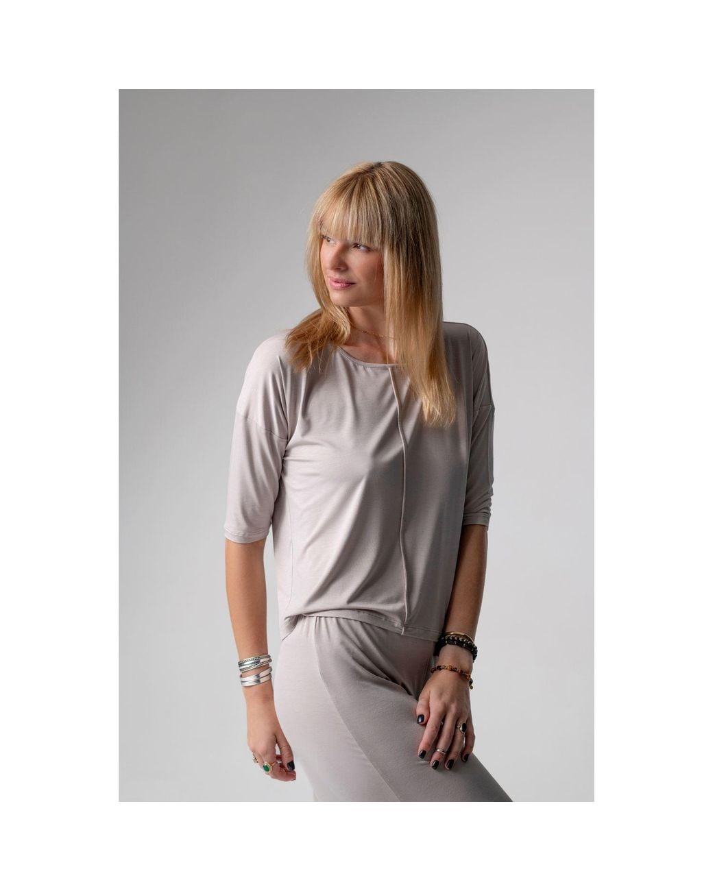 Oh!Zuza Natural Neutrals Jackie Loungewear Pyjama Set, Wide-Leg Trousers – Almond Milk
