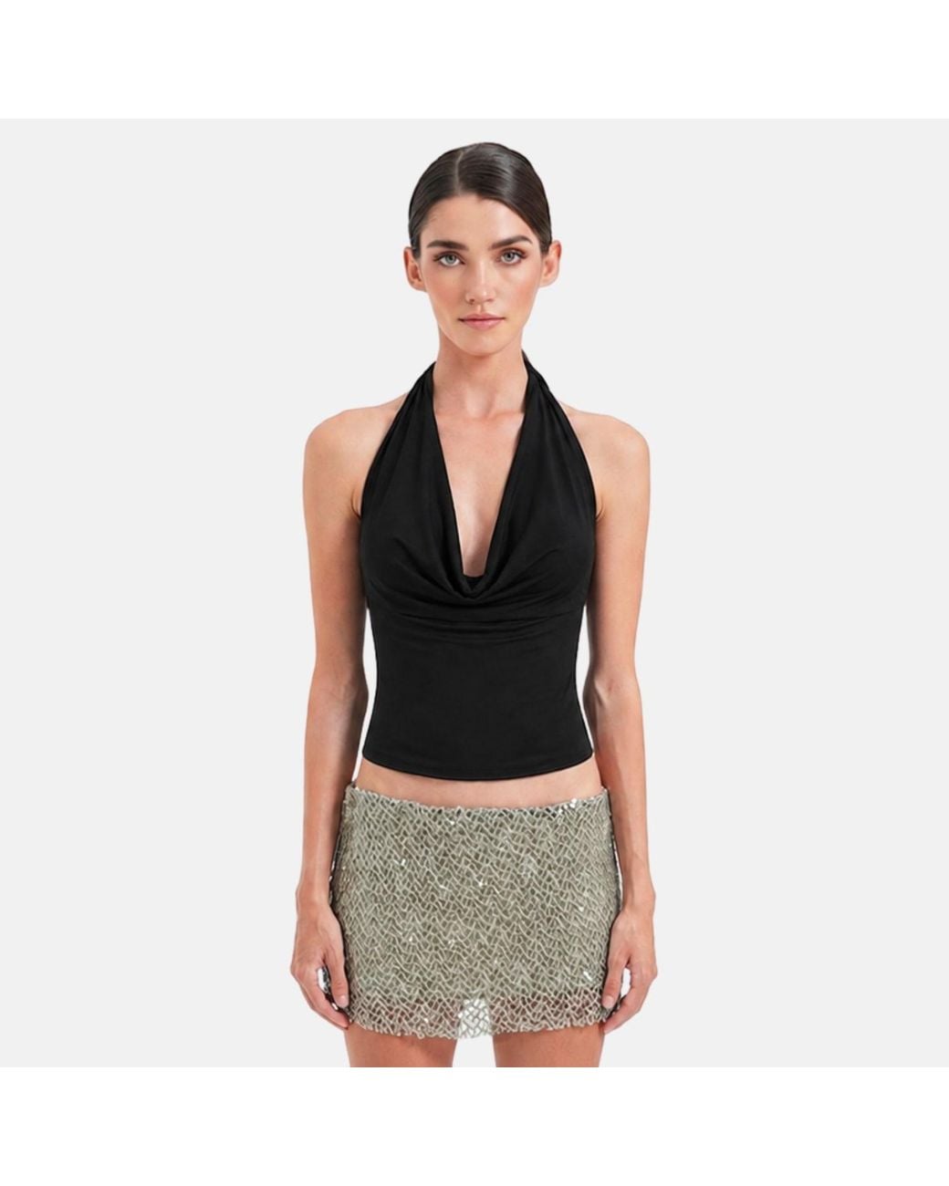 OW Collection Black Merle Draped Top