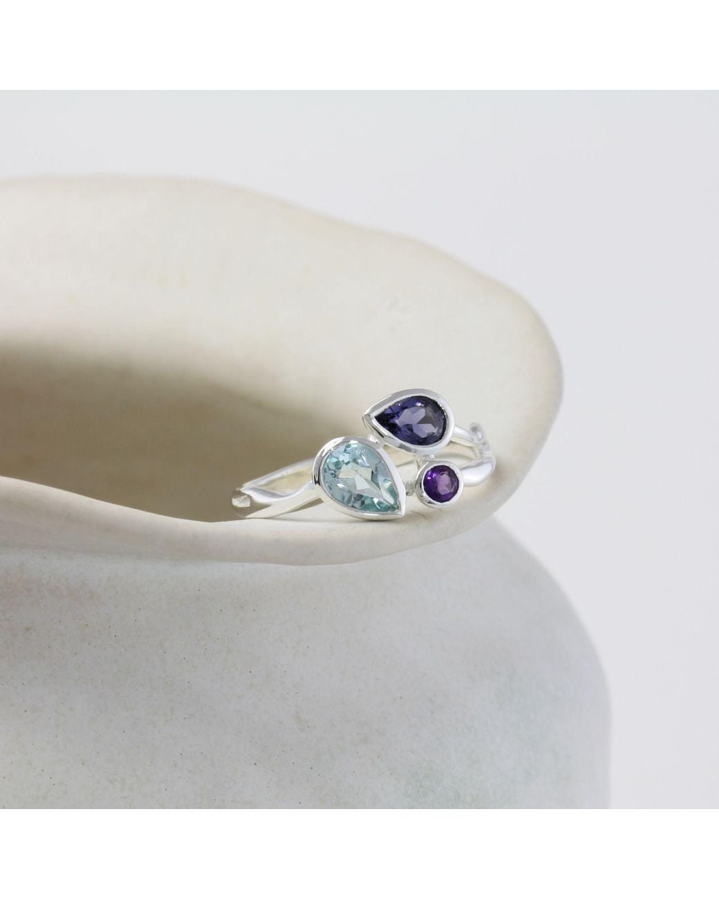 Isla Silver Blue Topaz, Iolite & Amethyst Ring