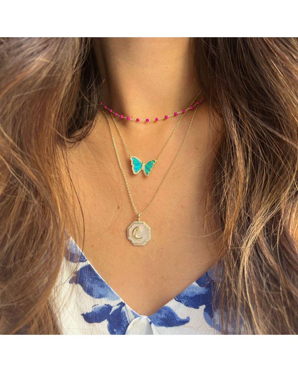 KAMARIA Pink Enamel Beaded Chain Necklace