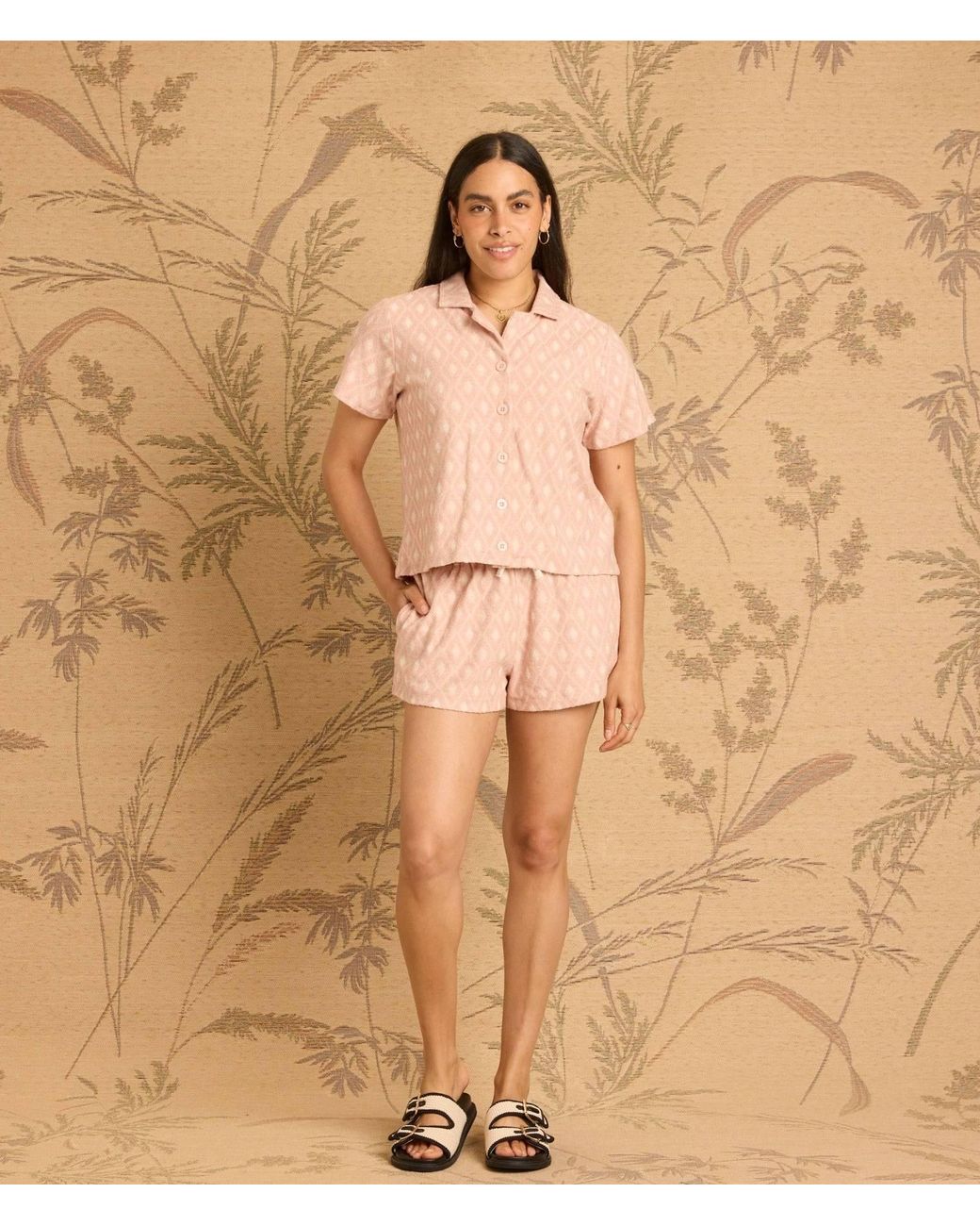 Known Supply Pink Terry Cotton Button Up Shirt
