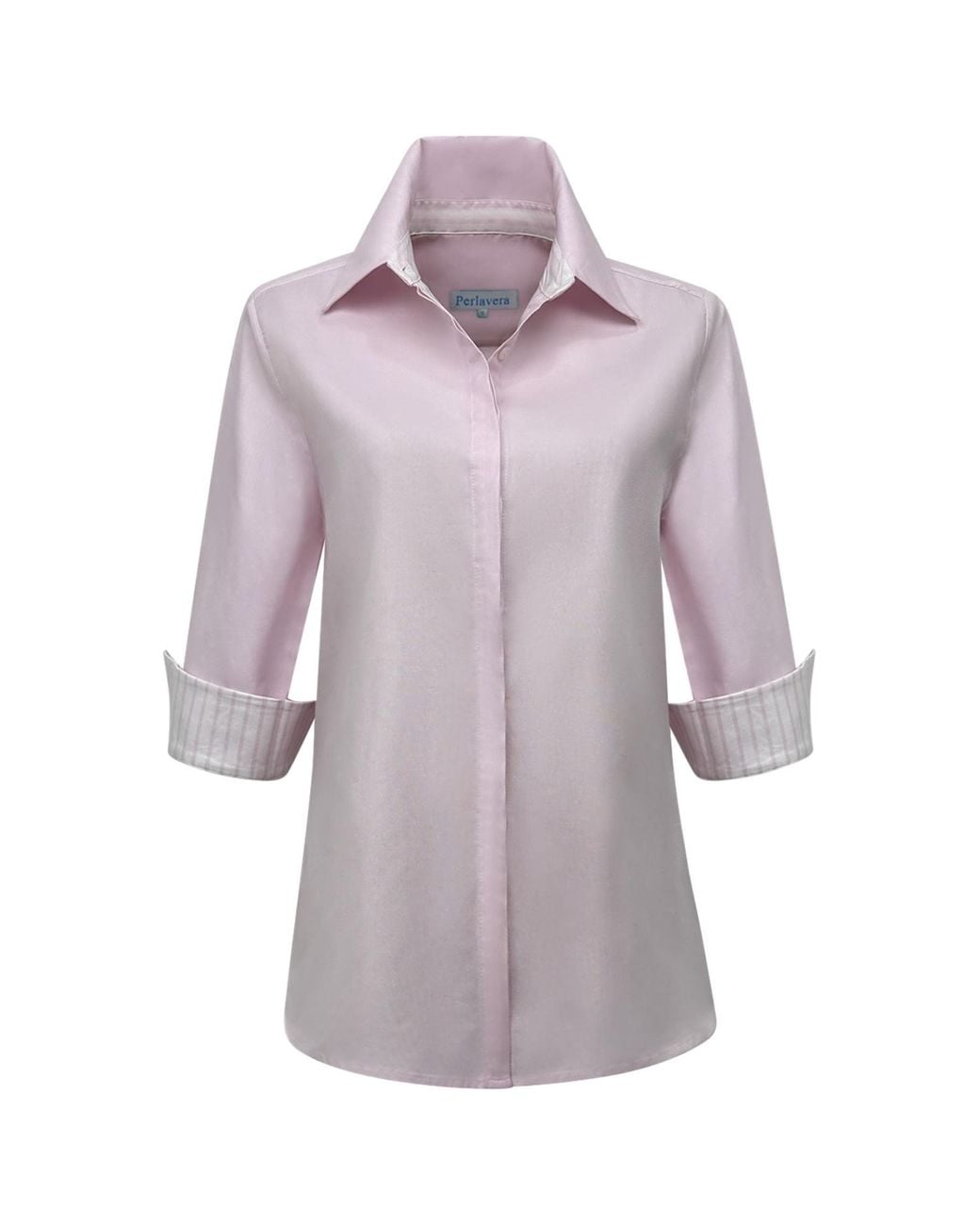 Perlavera Purple Sam Blush Solid Hidden Placket Three Quarter Sleeve Slim Fit Cotton Oxford Shirt