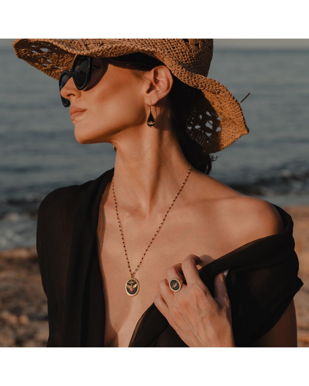 Myrto Katramadou Jewellery Black Queen Bee Crystal Ring
