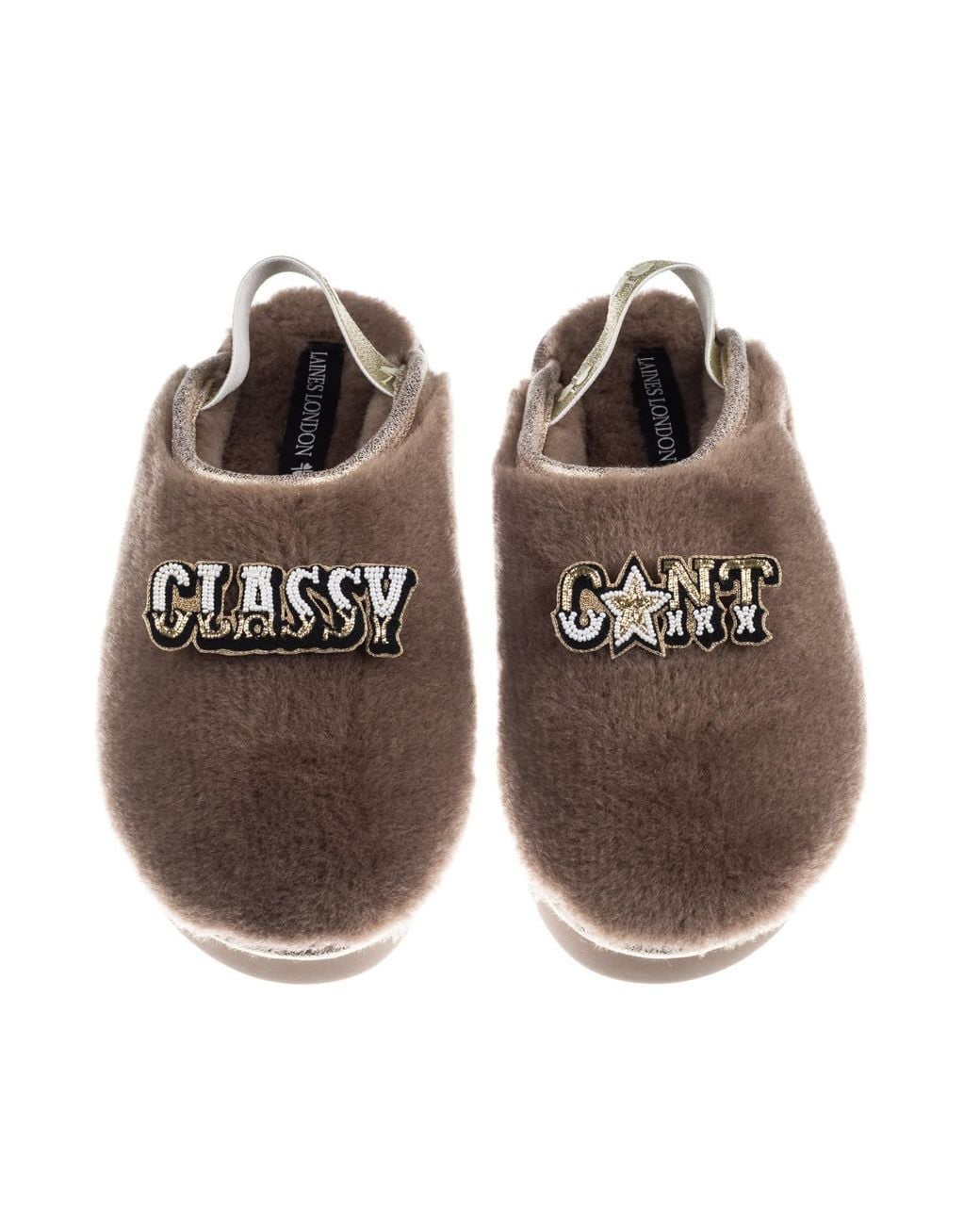 Laines London Brown Neutrals Flatform Cloud Closed Toe Slippers With Classy Cunt Brooches