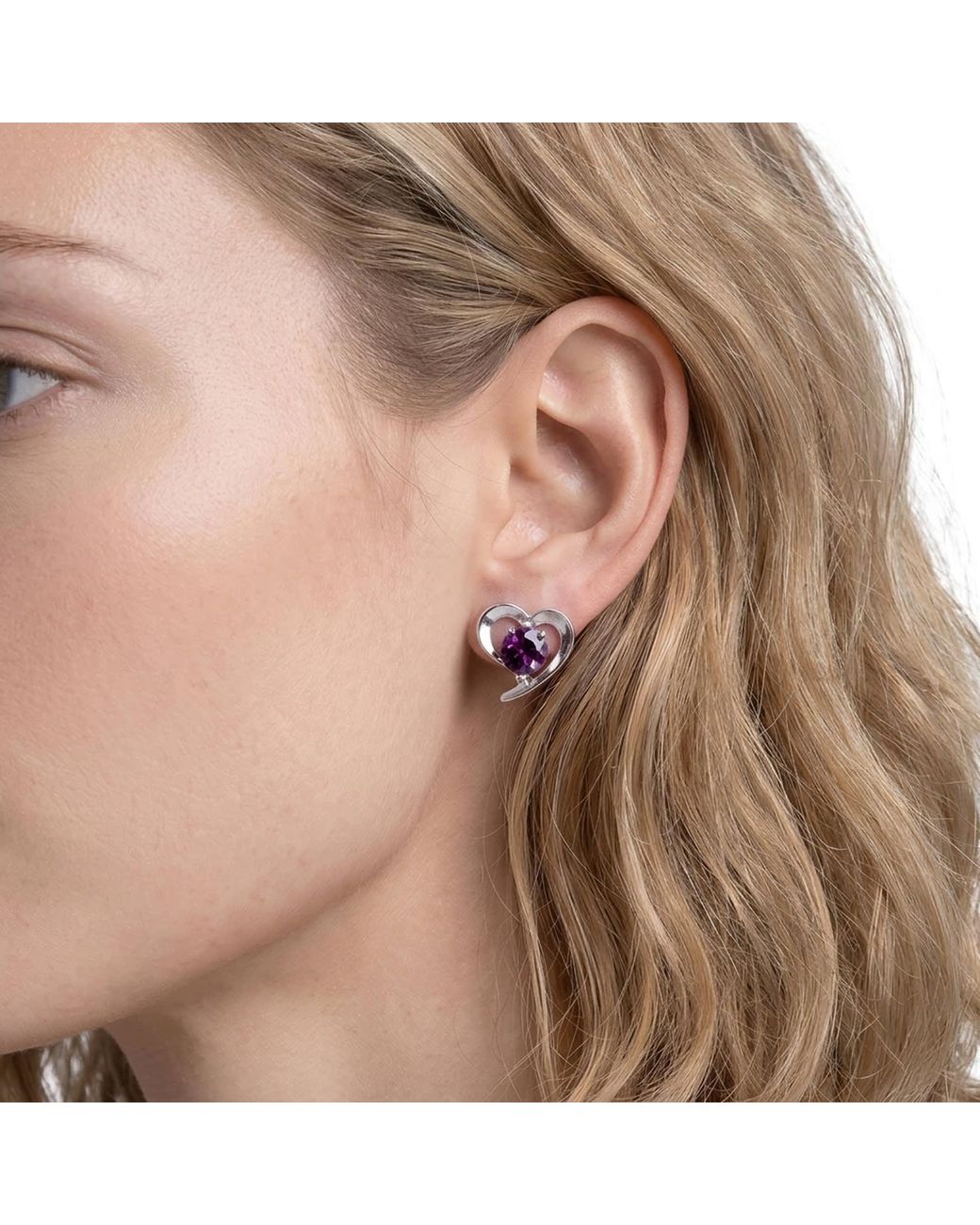 Modenaire Purple Heart Shaped Stud Earrings Elegant Gem Accent