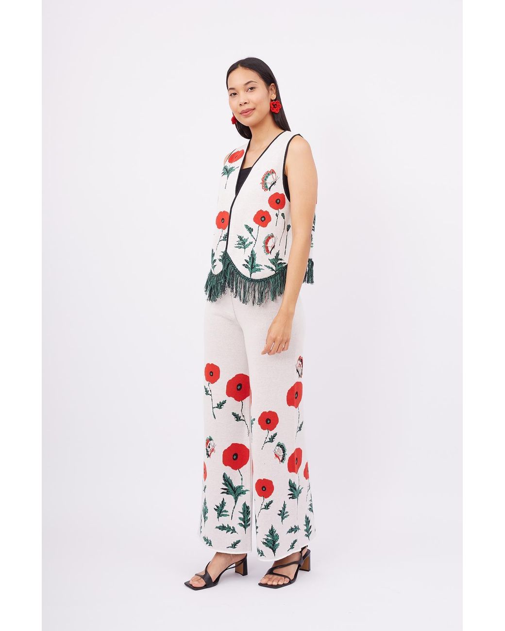 Peraluna White Poppy High Waist Knit Trousers