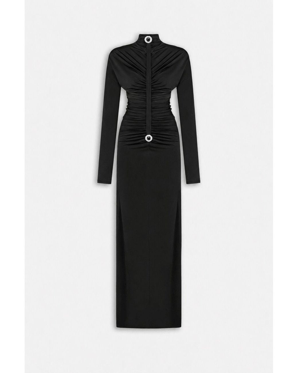 Nocturne Black Stone Detail Draped Maxi Dress