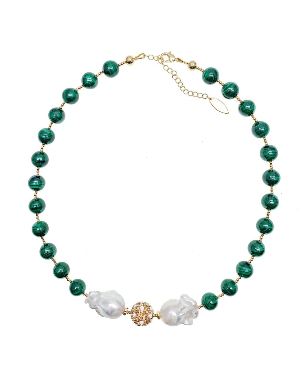 Farra Green Malachite Stones With Baroques Pearls Sophisticated Necklace