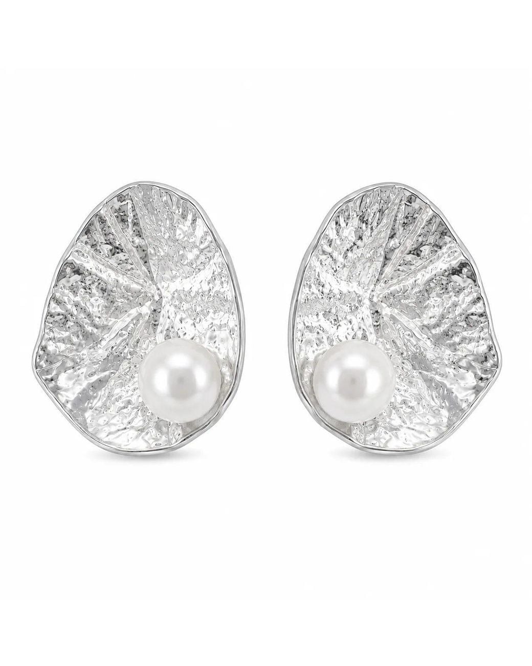 Angel Barocco Metallic Freshwater Pearl Hammered Statement Stud Earrings
