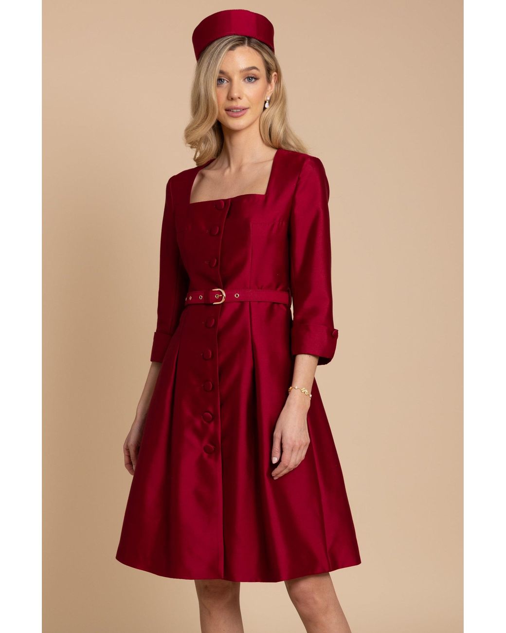 Santinni Red Spencer Silk & Wool Dress