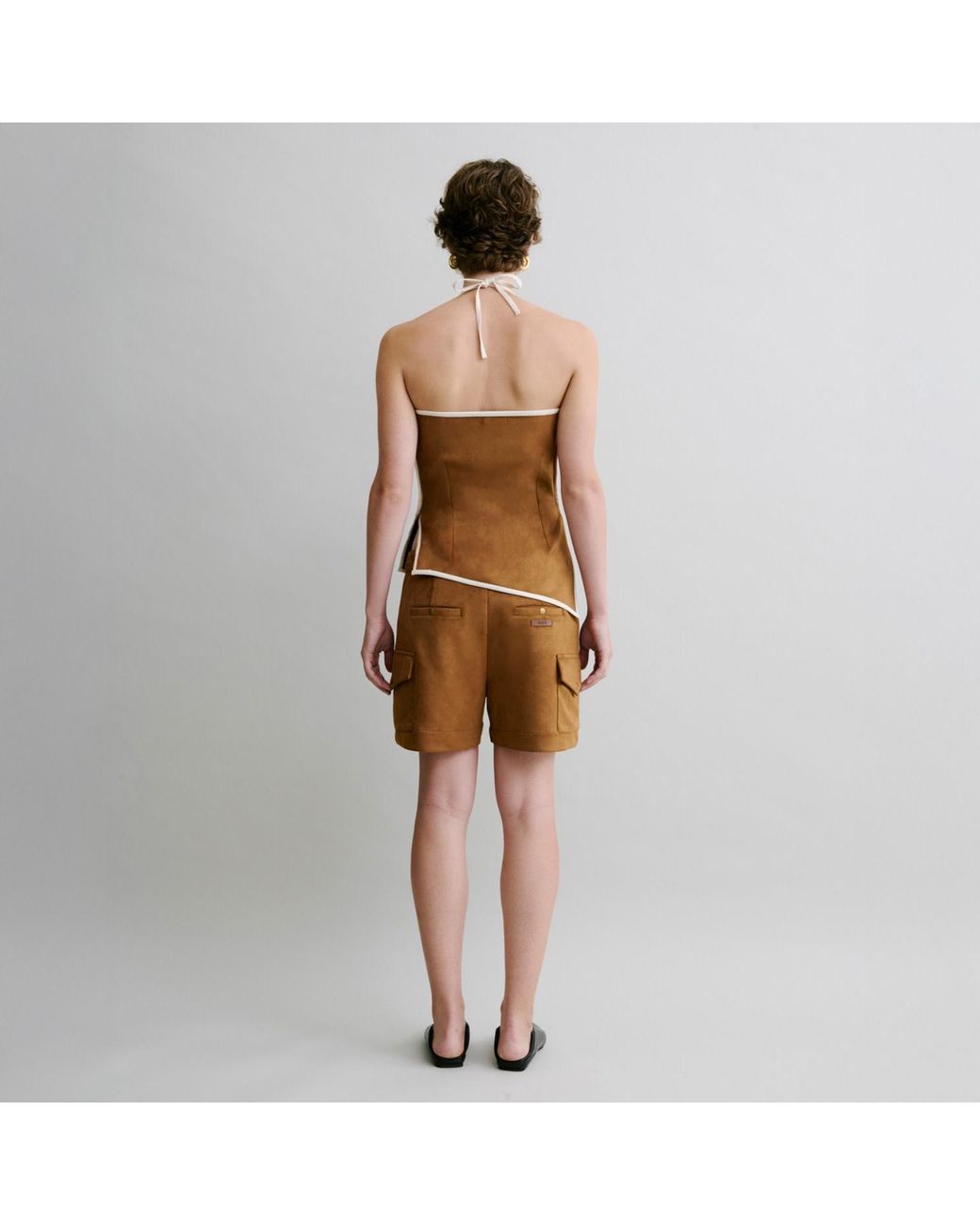 Luroq London Brown Box Pleat Shorts for men