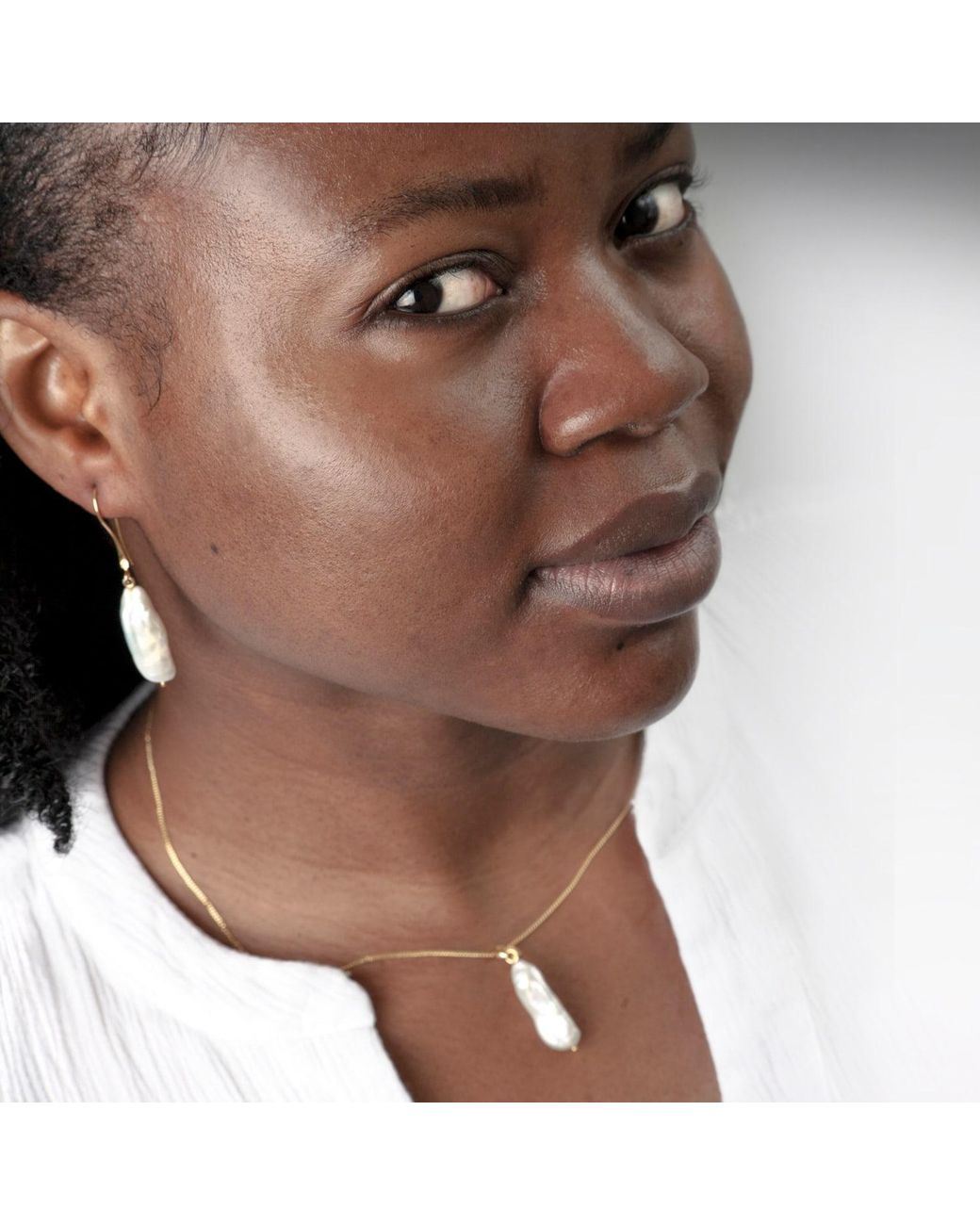 The Jewellery Store London Metallic Thick Biwa Pearl Earrings