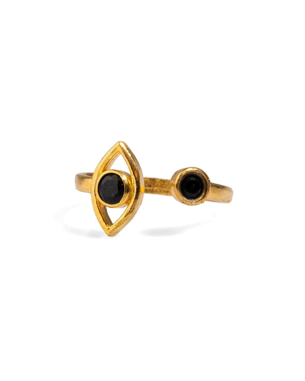 Ebru Jewelry Metallic Spiritual Eye Onyx Stone & Dainty Stackable Ring