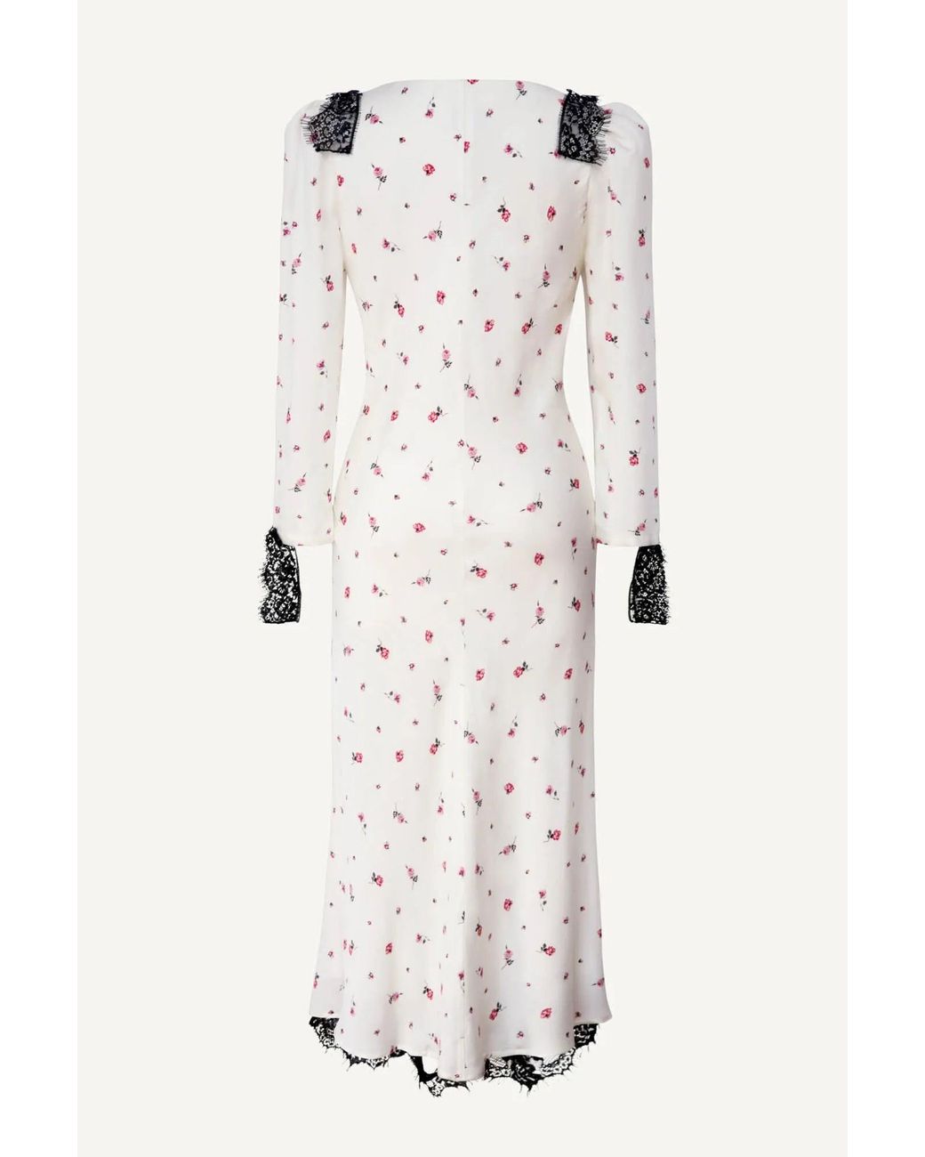 POST MERIDIEM White Floral Fitted Midi Dress With Lace