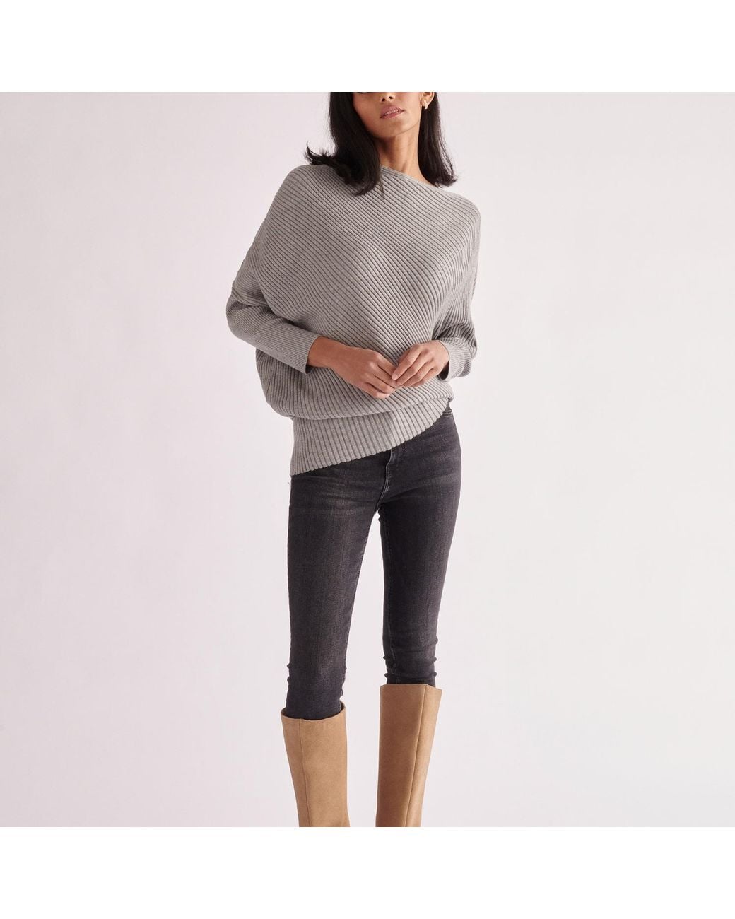 Paisie Gray Draped Knitted Jumper