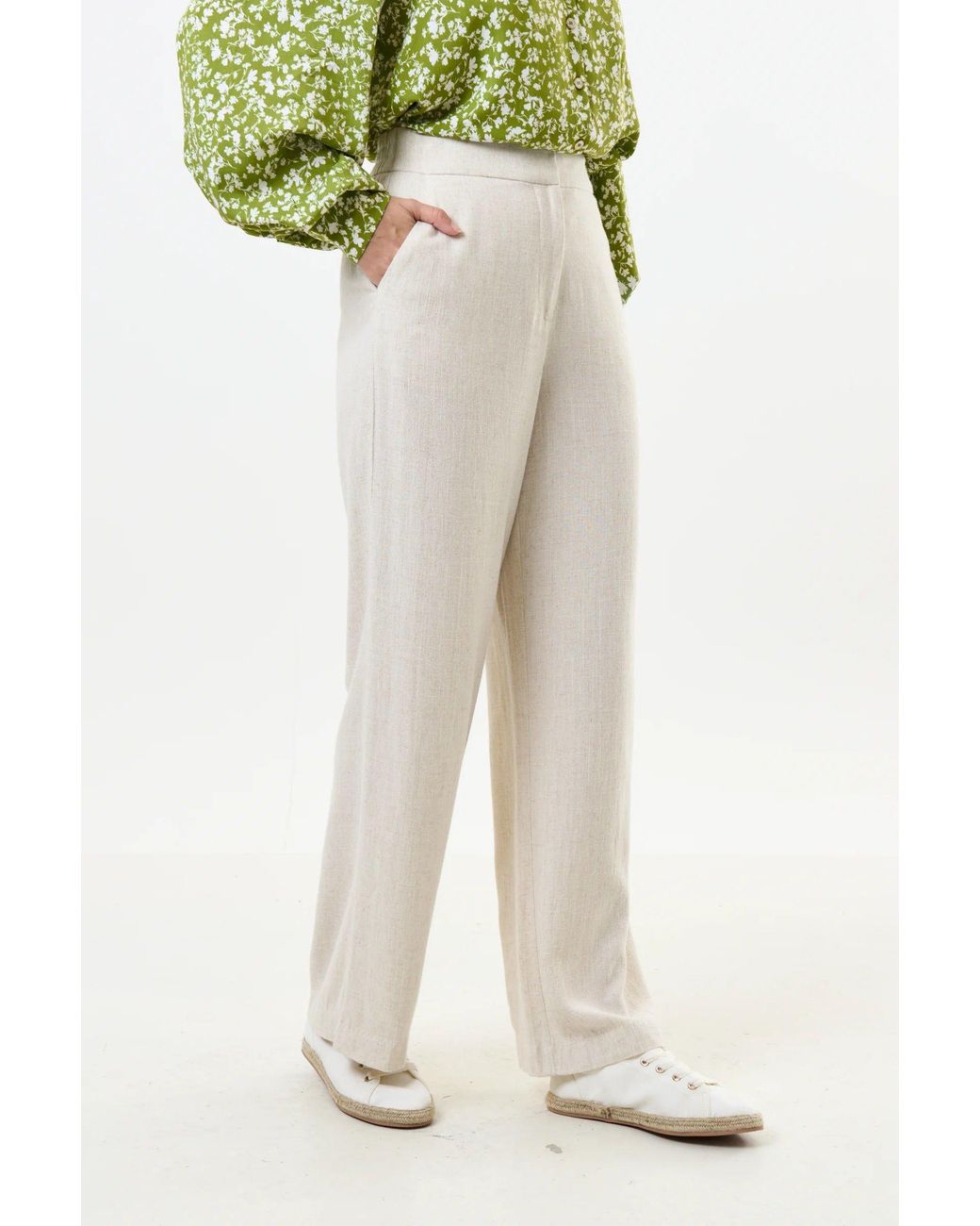 Louche White Neutrals Tilde Linen Mix Wide Leg Trousers