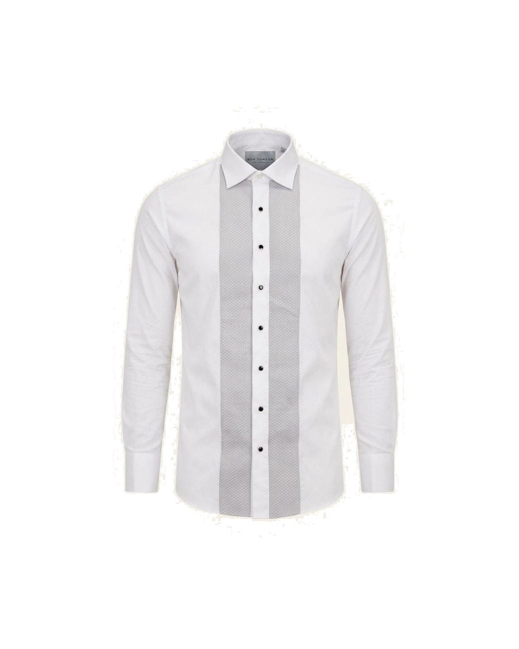 Ron Tomson White Lurex Paneled Spread Collar Shirt for men