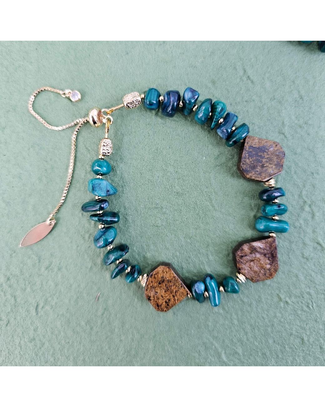 Farra Green Bamboo Coral With Tiger-Eye Bracelet