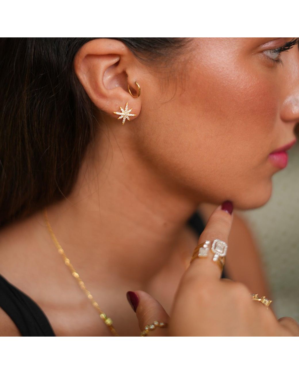Ebru Jewelry Metallic Guidance North Star & Diamond Stud Earrings