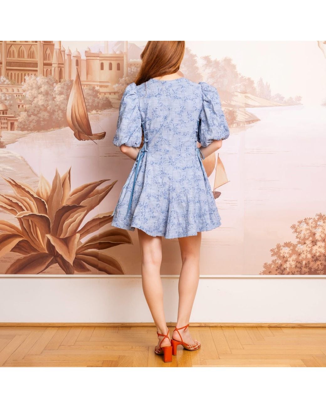 L’orangerie D’isabella Blue Bloom & Laced Mini Dress Denim