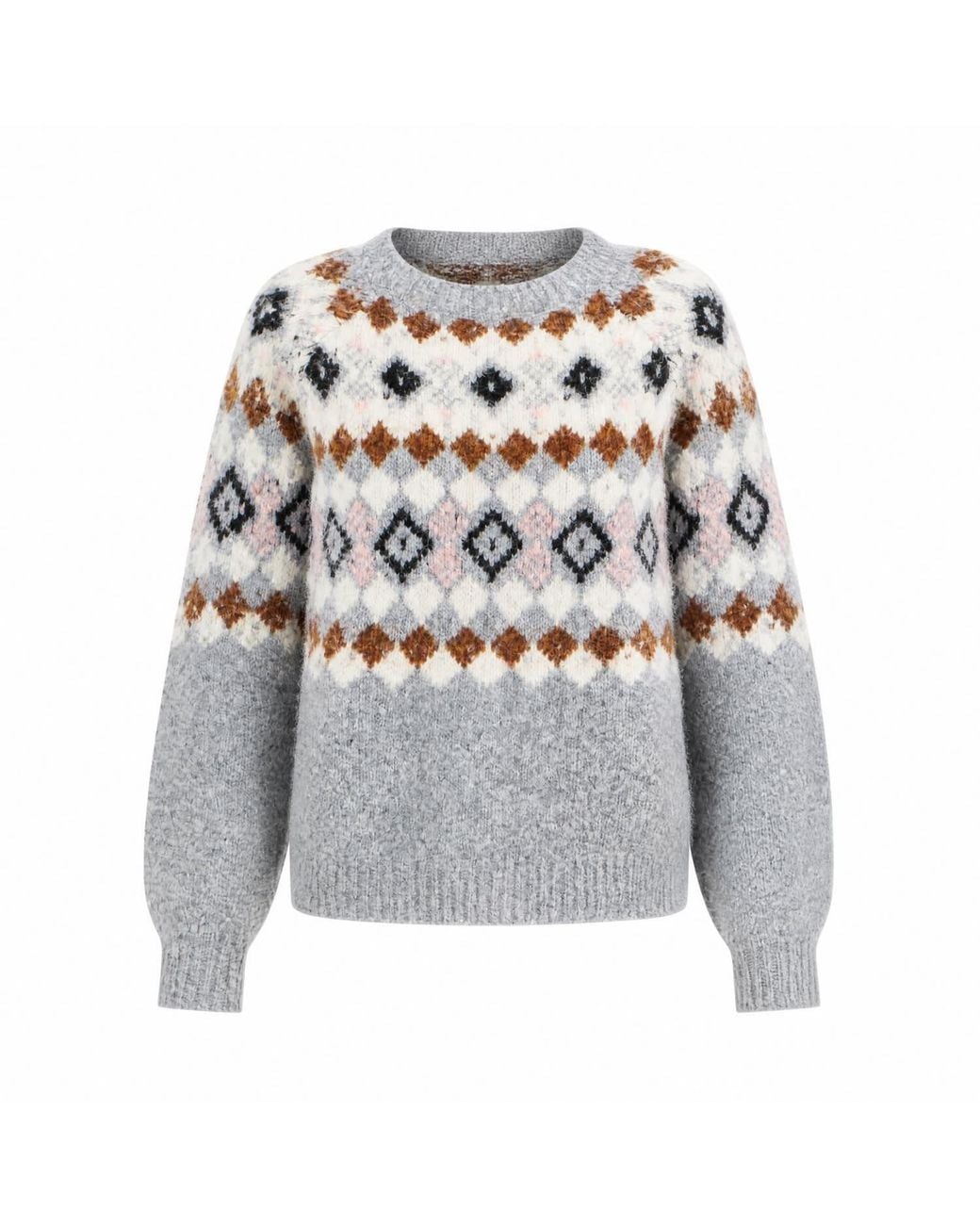 Yumi' Gray Fairisle Wool Blend Relaxed Jumper