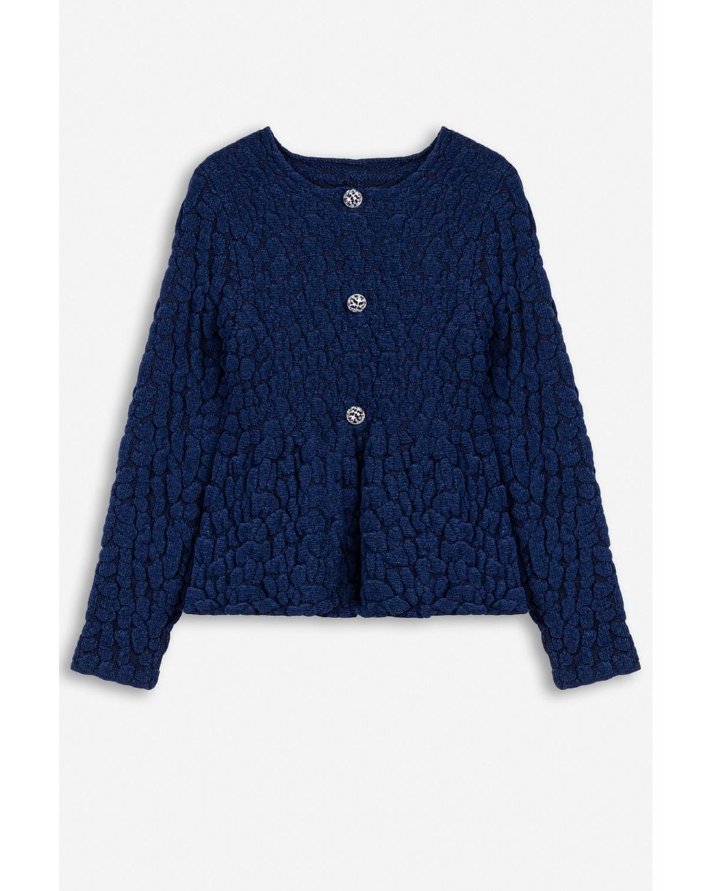 Nocturne Blue Textured Knit Peplum Cardigan