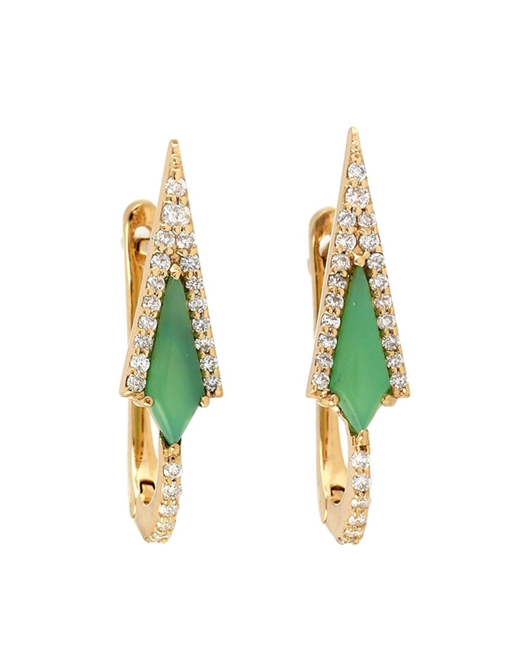 Artisan Green 18K Chrysoprase & Diamond Huggie Hoop Earrings