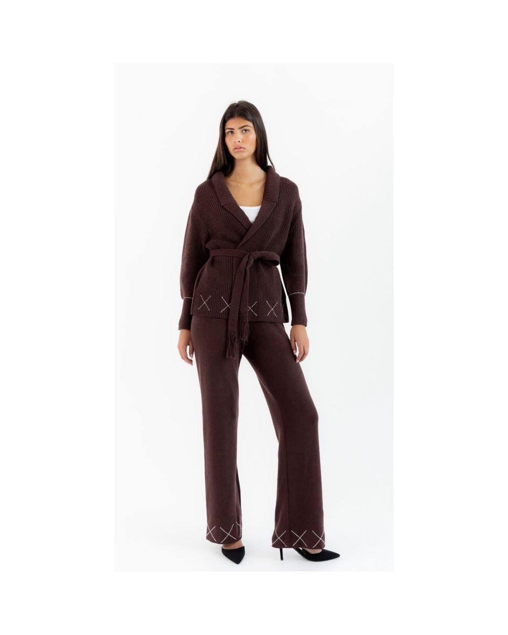 Ren Cordeza Brown Hand Embroidered Knit Cardigan