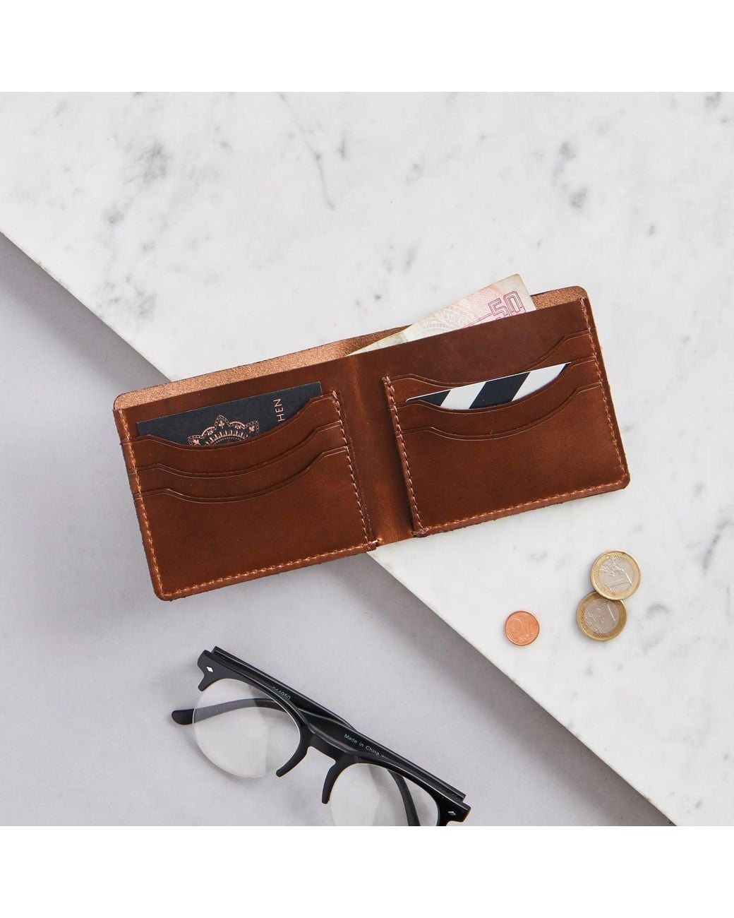 VIDA VIDA Brown Luxe Tan Leather Wallet For Cards for men