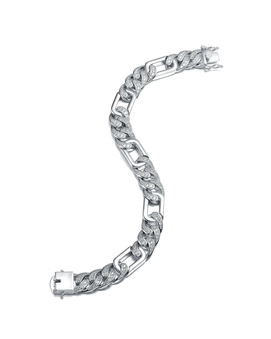 Genevive Jewelry Metallic Genevive Sterling Plated With Iced Out Cubic Zirconia Oblong Curb Chain Bracelet