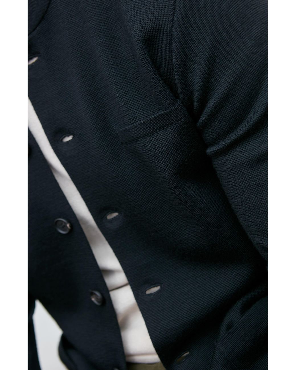 Paul James Knitwear Blue Extra Fine Merino Wool Alonzoo Knitted Nehru Jacket for men