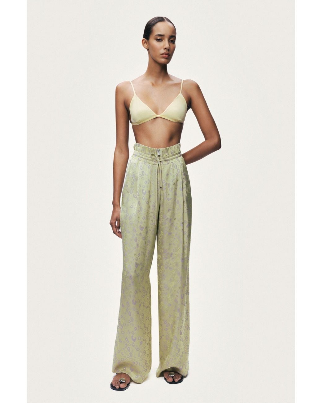 Nocturne Green Printed Wide-Leg Trousers