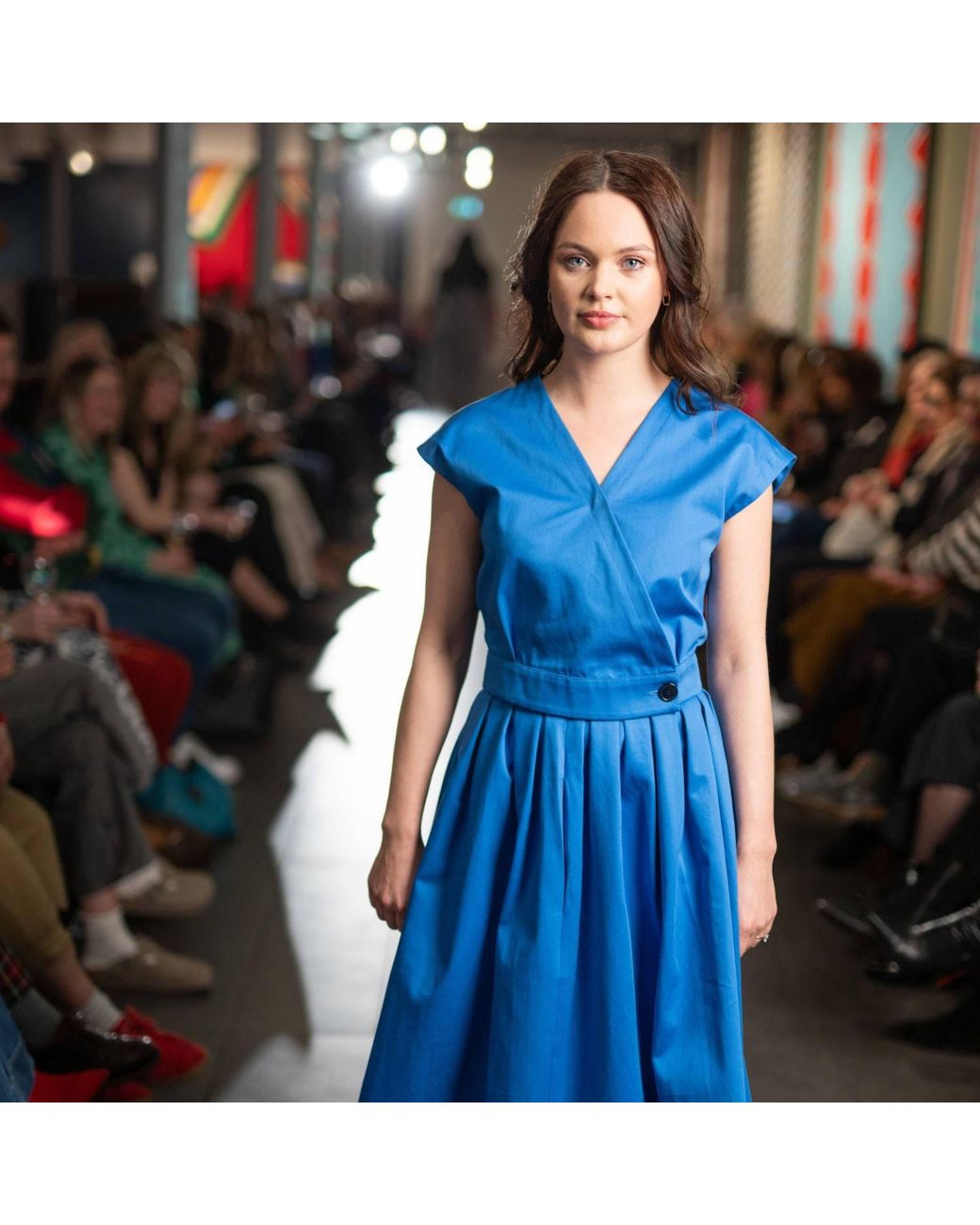 BEIRA Blue Anna Full-Length Cornflower Pleated Cotton Skirt