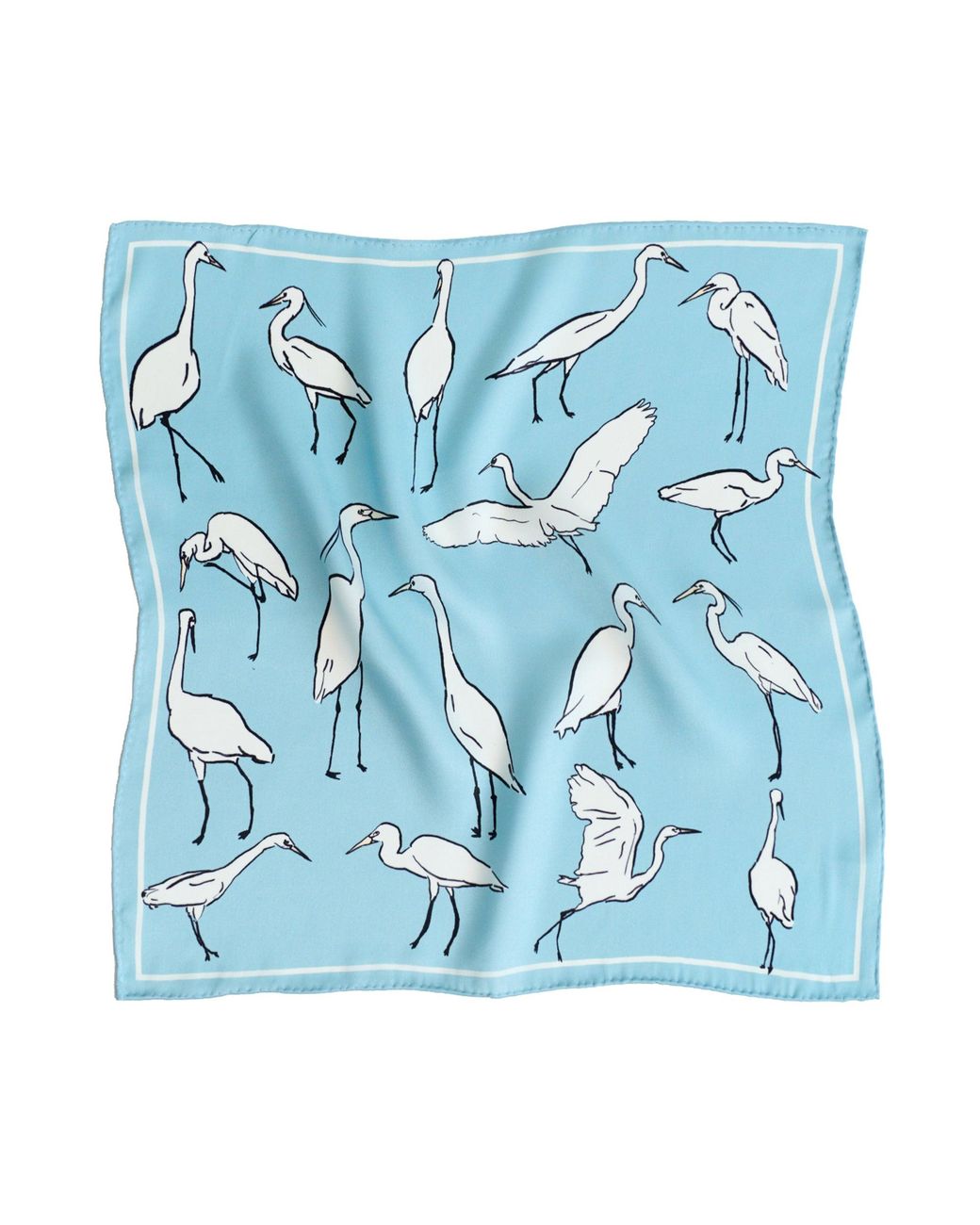 Lost Pattern Blue Little Egret Silk Pocket Square for men