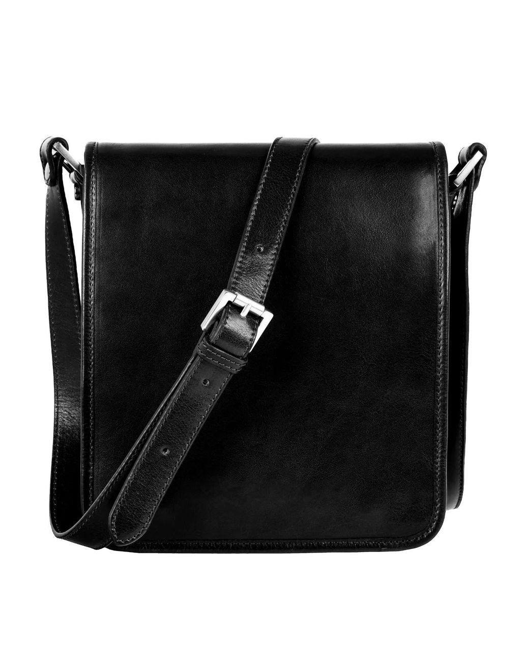 Time Resistance Black Small Leather Messenger Bag for men