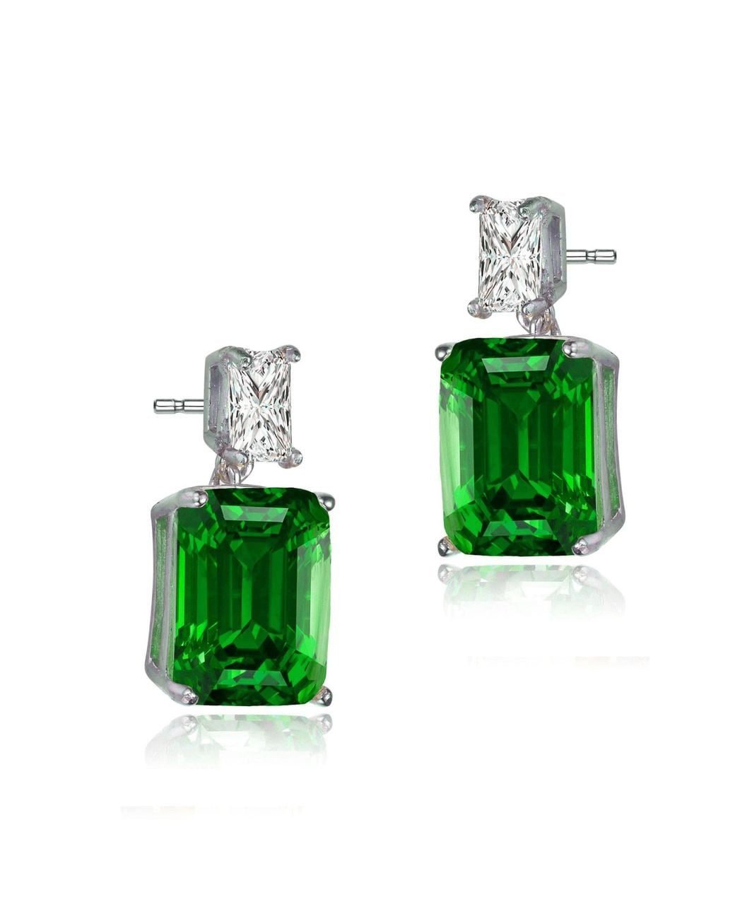 Genevive Jewelry Green Rachel Glauber Plated With Emerald Cubic Zirconia Rectangle Stud Earrings