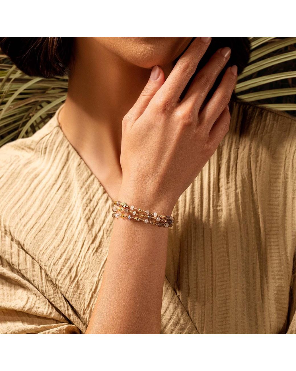 Karma and Luck Metallic Citrine Labradorite Moonstone Wrap Bracelet – Abundance & Energy Gemstone Jewelry – Divine Happiness
